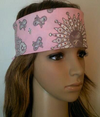 Pink floral bandana with pink &amp; clear crystals