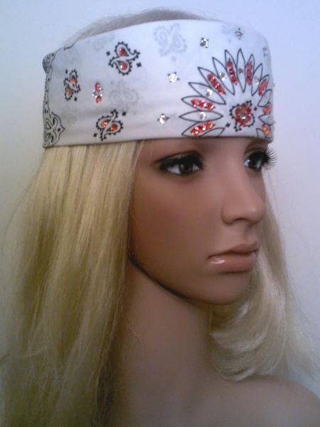 White bandana with Fire Opal Orange and Clear 