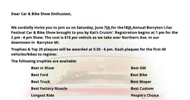 19th Annual Barryton Lilac Festival Car and Bike Show